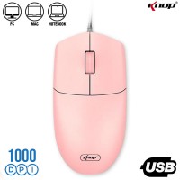 Mouse Com fio USB 1000Dpi KP-MU009 Knup - Rosa